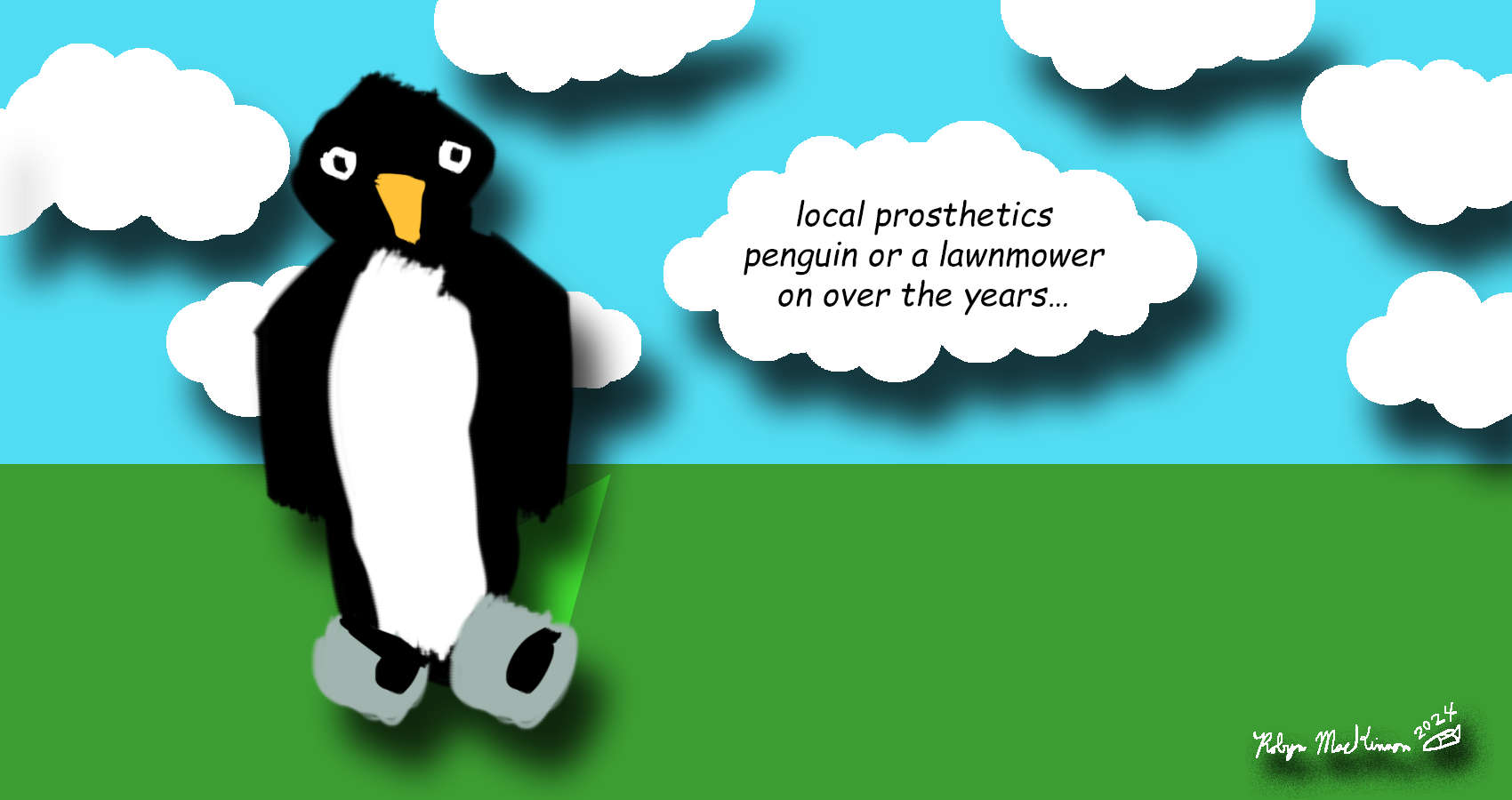 Penguin Lawnmower, a haiku by Robyn MacKinnon at Spillwords.com