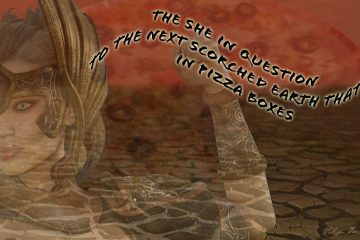 Scorched Earth Pizza Goddess, a haiku and art created by Robyn MacKinnon at Spillwords.com
